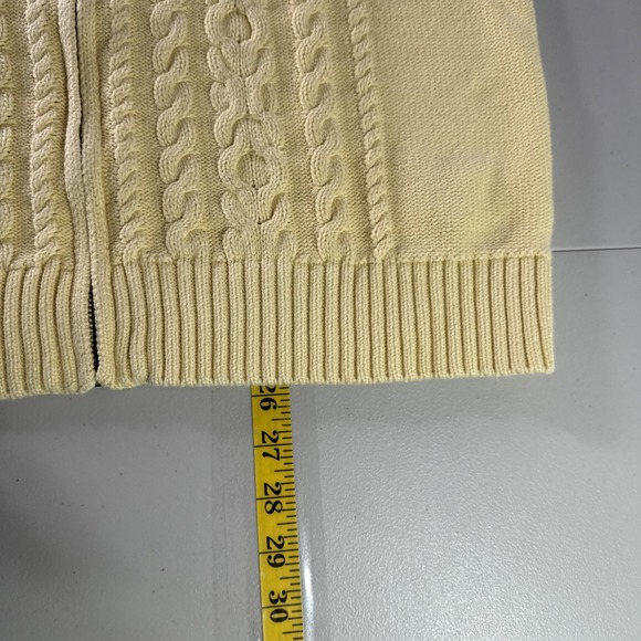LL Bean Cardigan Sweater Womens XL Yellow Double L Cable Knit Full Zip Fisherman - Picture 12 of 12
